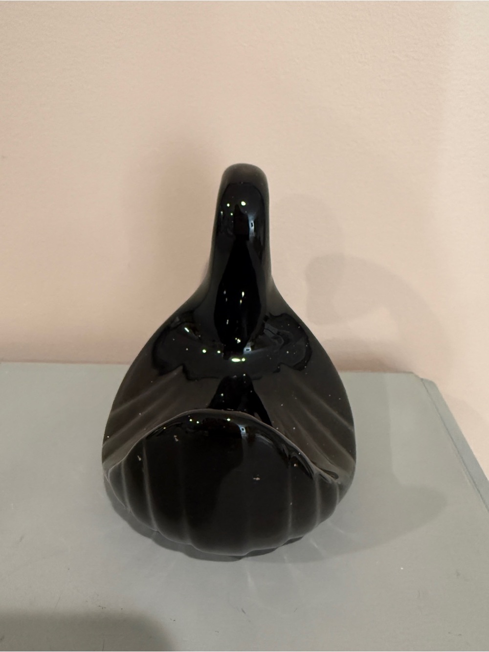 Black ceramic swan large figurine, jewelry holder, table top swan decor - Picture 3 of 8